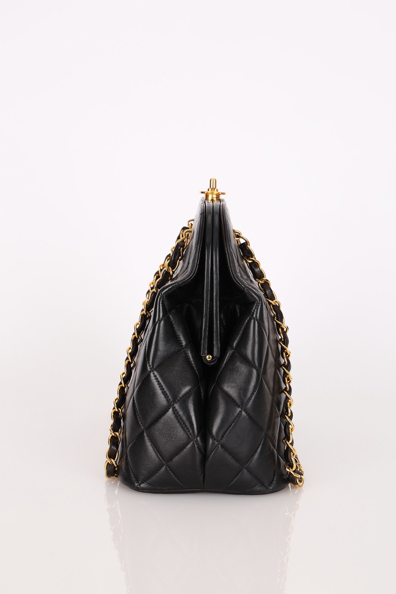 Chanel Kisslock Shoulder Bag Black Lambskin 24K GP
