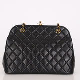 Chanel Kisslock Shoulder Bag Black Lambskin 24K GP