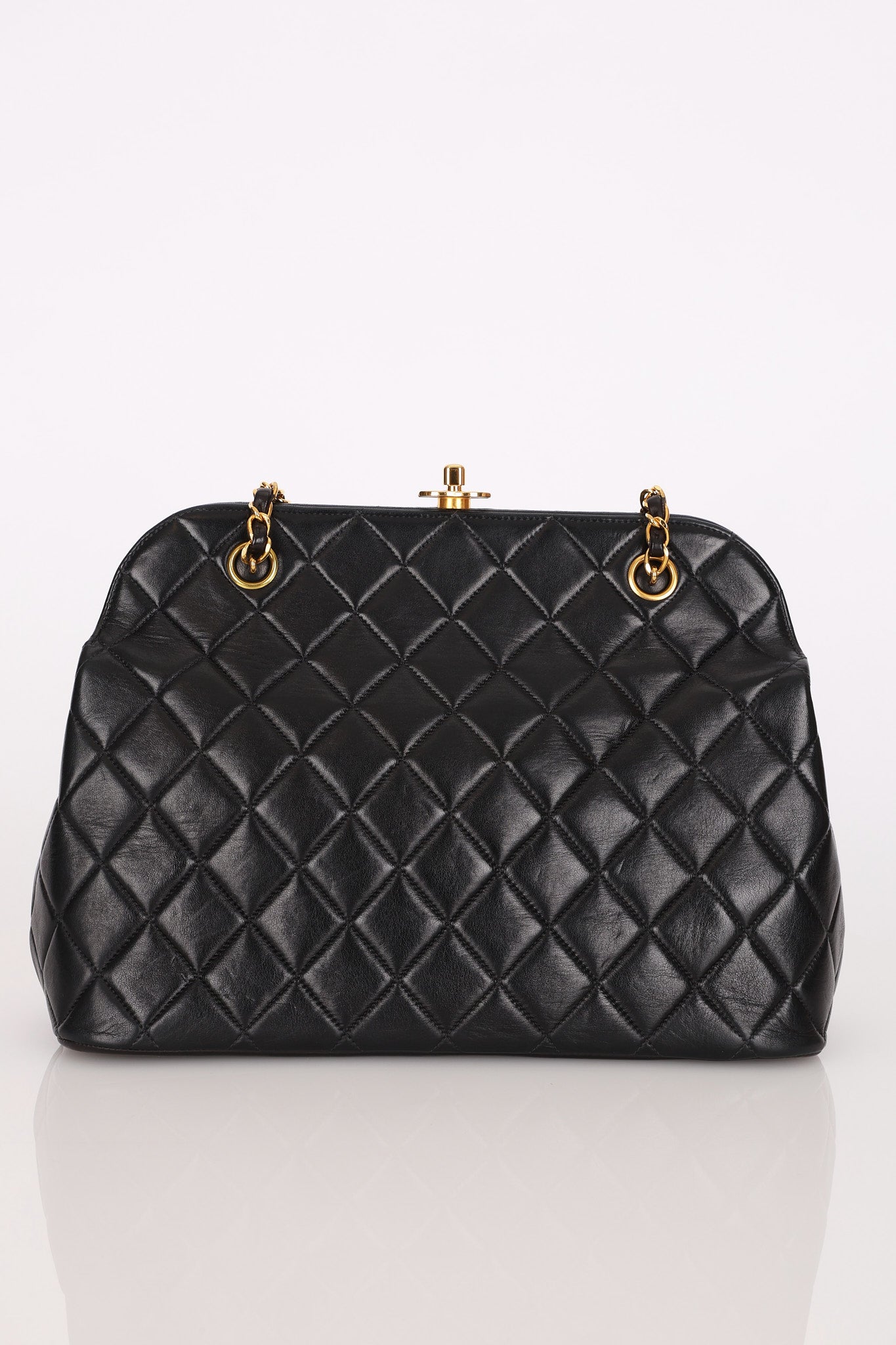 Chanel Kisslock Shoulder Bag Black Lambskin 24K GP