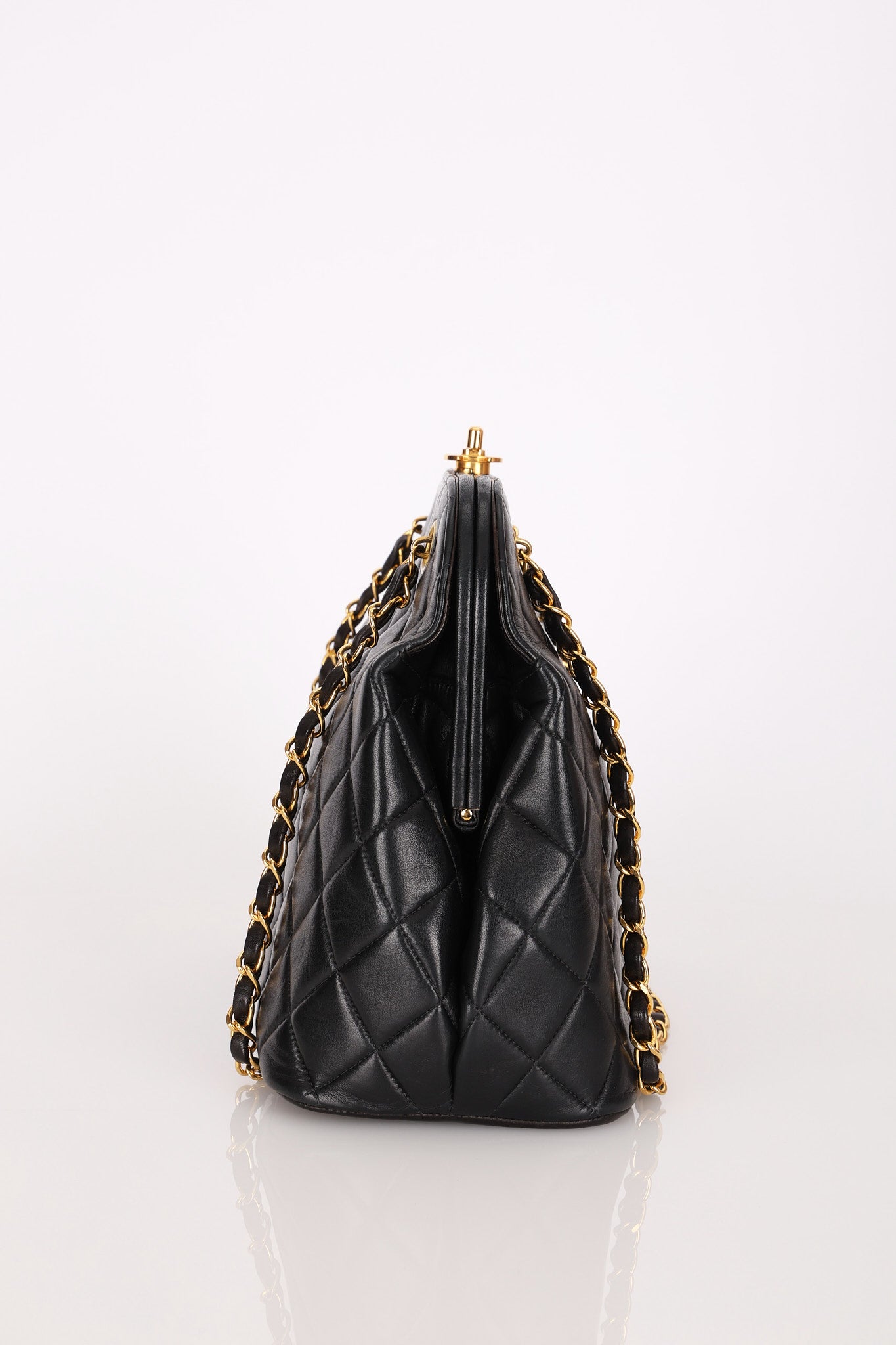 Chanel Kisslock Shoulder Bag Black Lambskin 24K GP