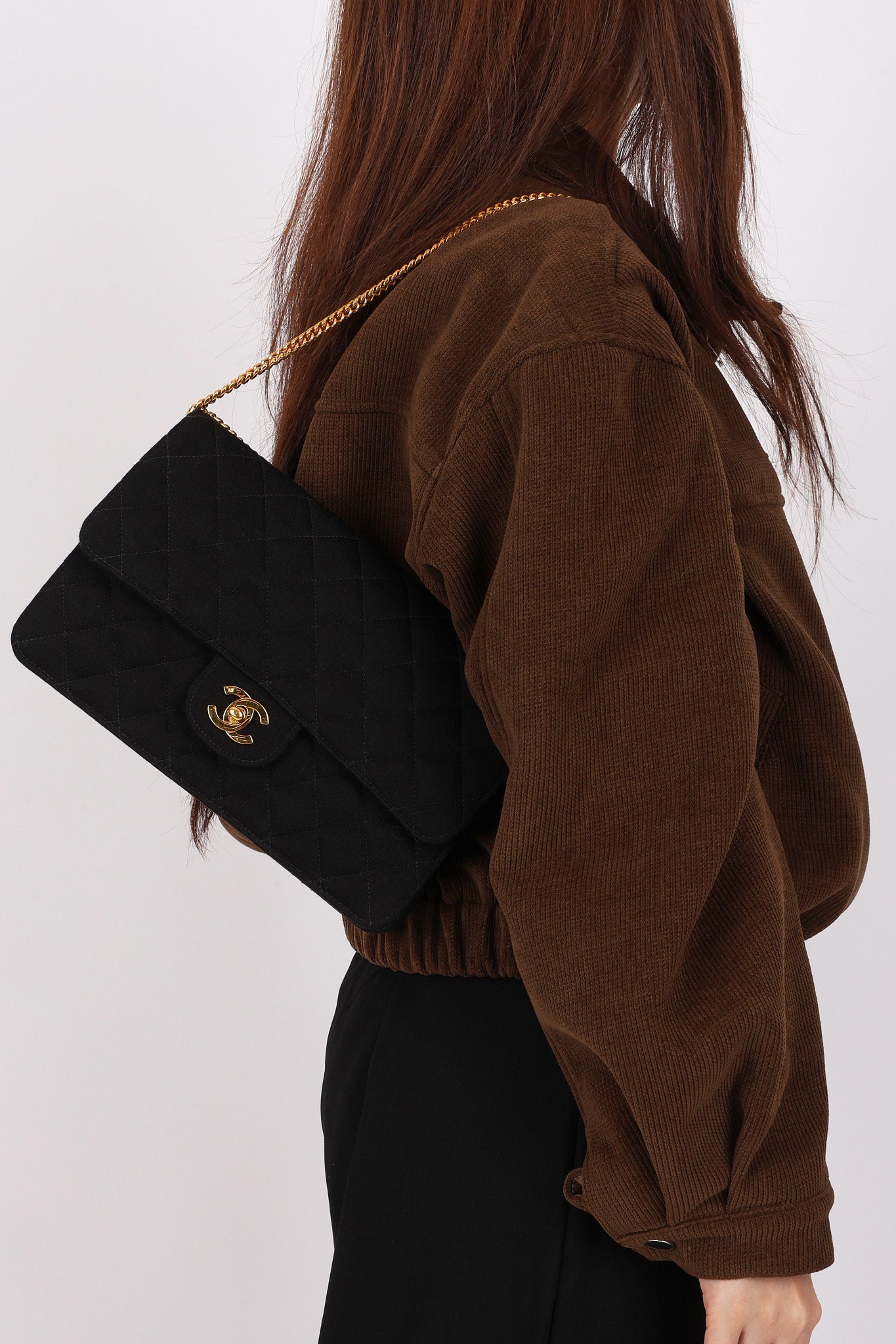 Chanel Single Flap Black Jersey 24K GP
