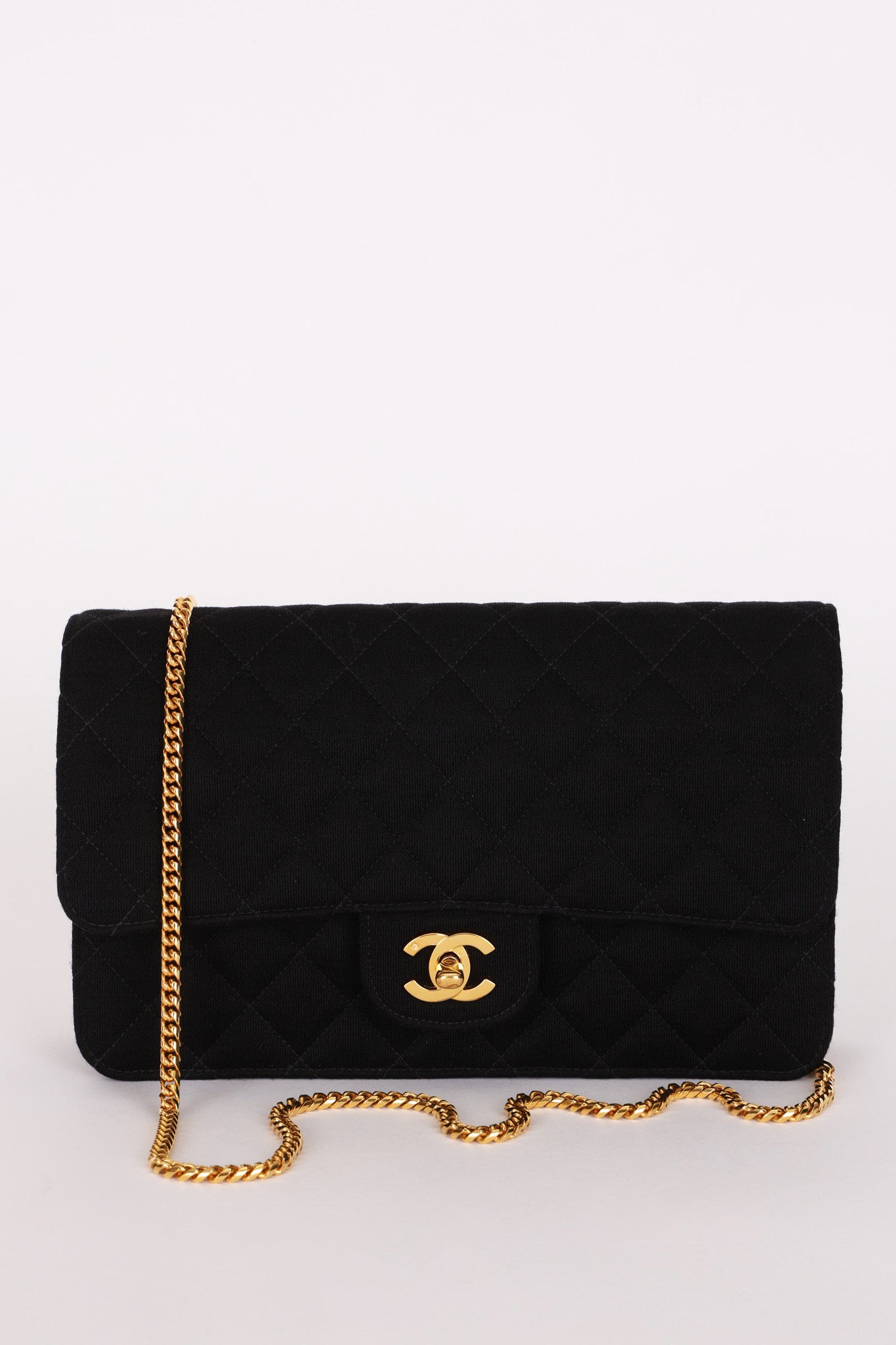 Chanel Single Flap Black Jersey 24K GP