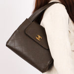 Chanel Kelly Turnlock Shoulder Bag Dark Taupe Caviar AGHW