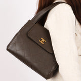 Chanel Kelly Turnlock Shoulder Bag Dark Taupe Caviar AGHW