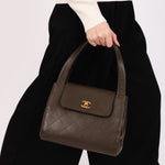 Chanel Kelly Turnlock Shoulder Bag Dark Taupe Caviar AGHW
