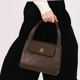 Chanel Kelly Turnlock Shoulder Bag Dark Taupe Caviar AGHW