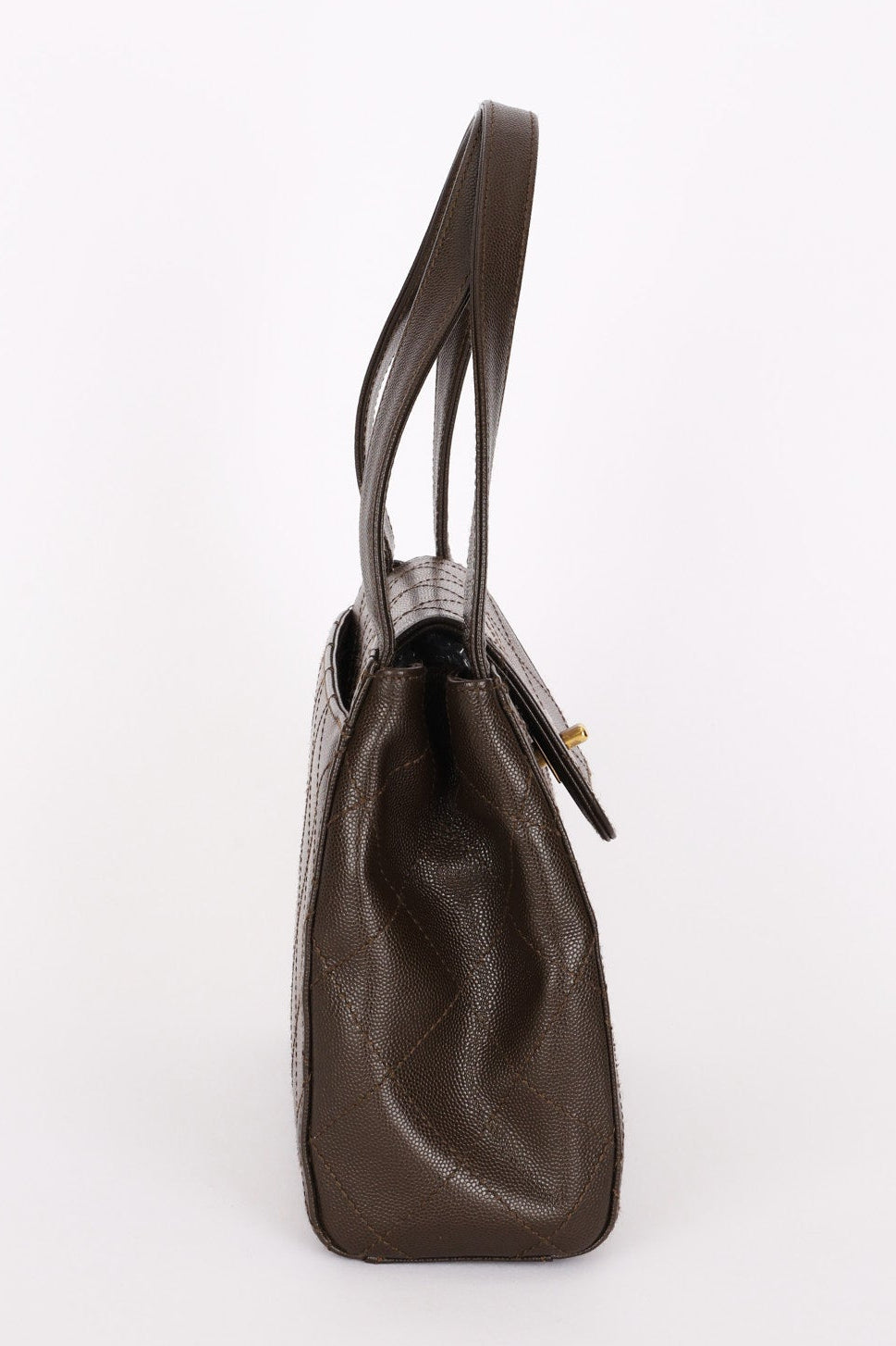 Chanel Kelly Turnlock Shoulder Bag Dark Taupe Caviar AGHW