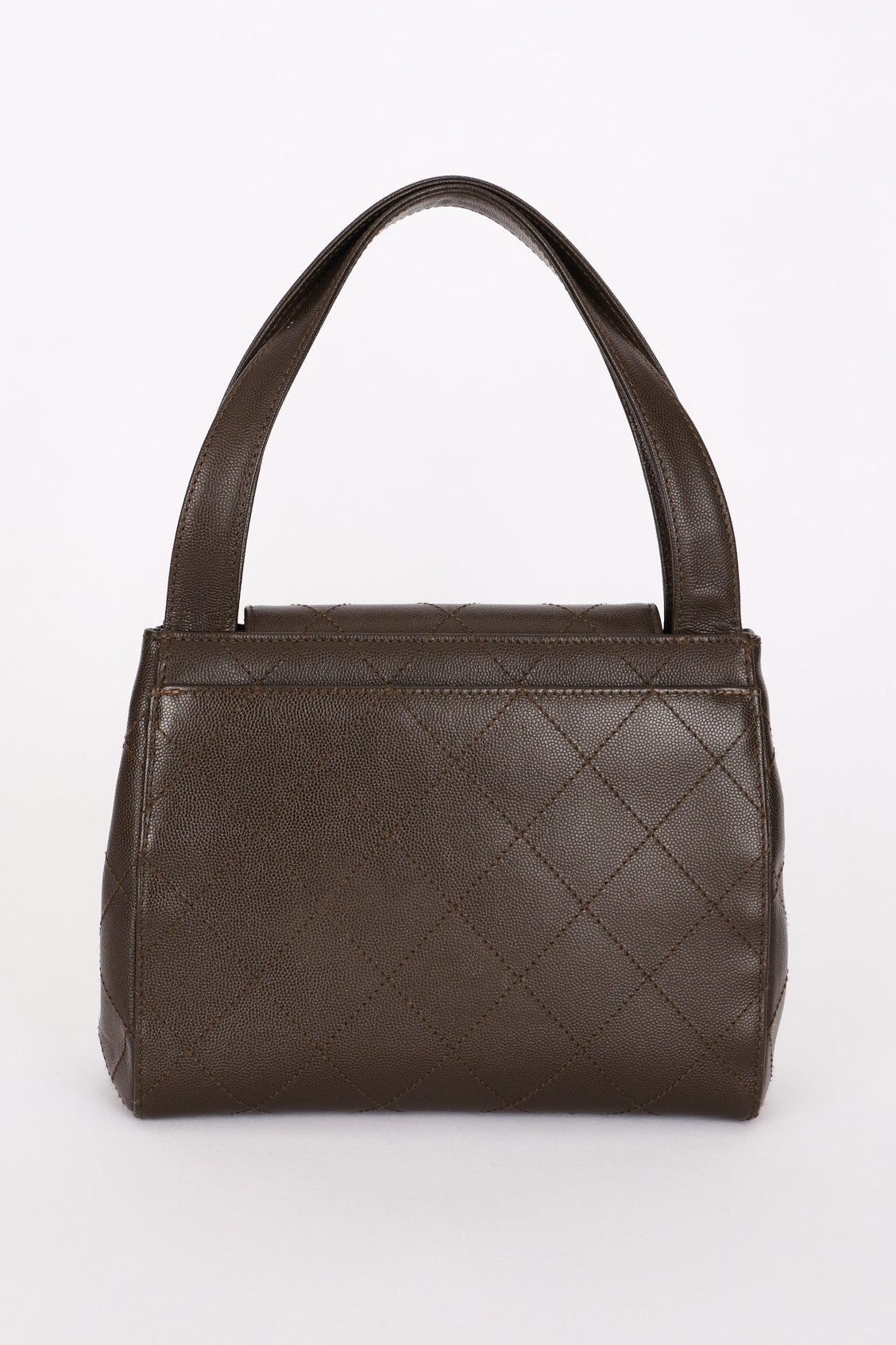 Chanel Kelly Turnlock Shoulder Bag Dark Taupe Caviar AGHW
