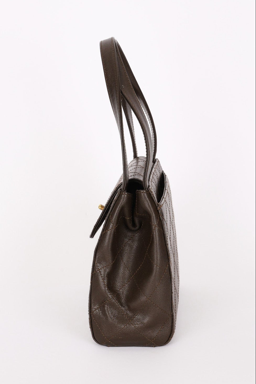 Chanel Kelly Turnlock Shoulder Bag Dark Taupe Caviar AGHW