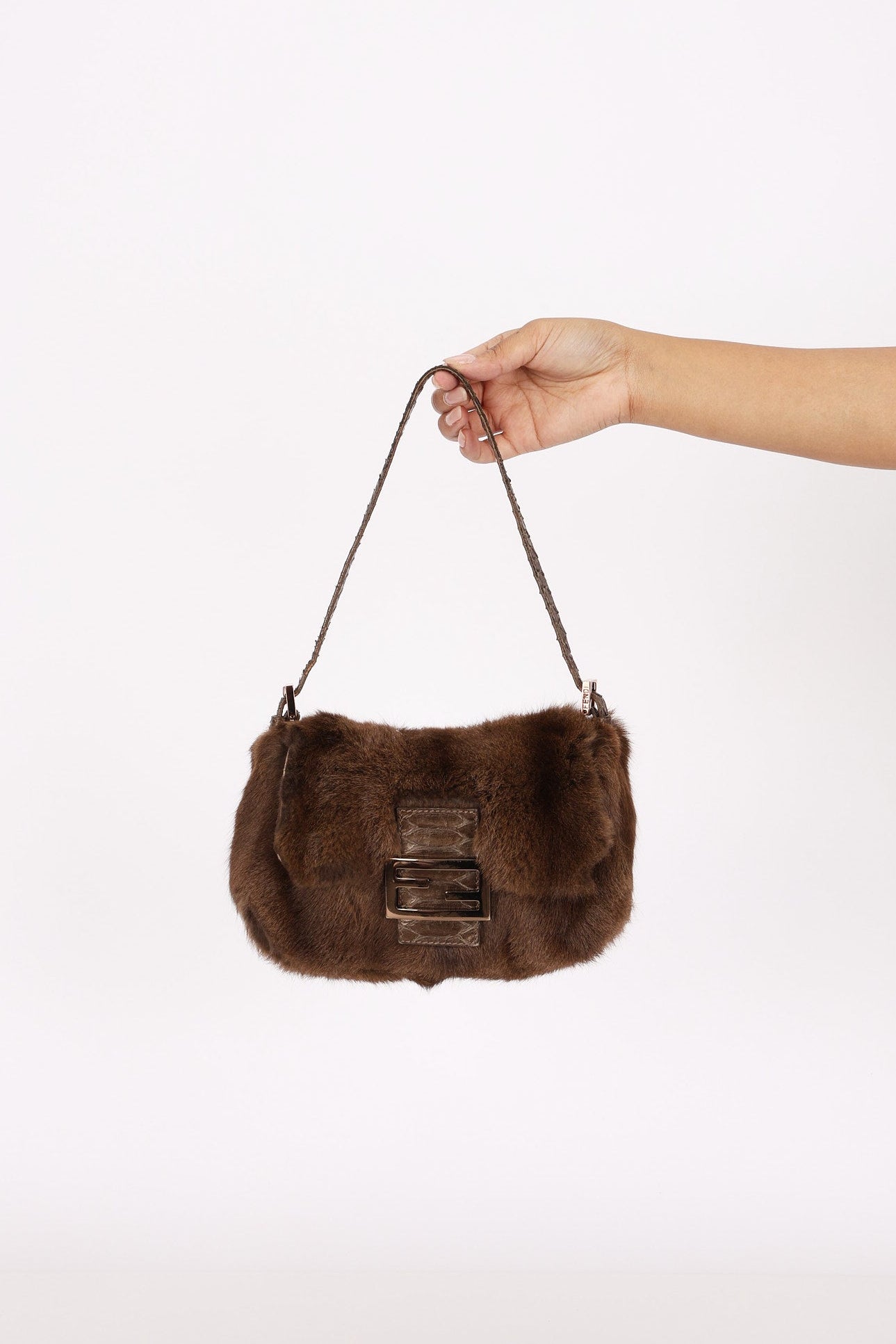 Fendi Mini Mamma Baguette Bag Fur and Exotic RGHW