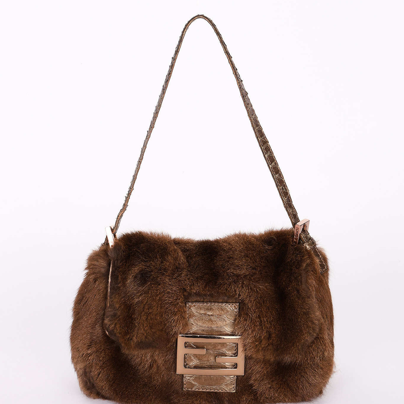 Fendi Mini Mamma Baguette Bag Rabbit Fur and Snakeskin