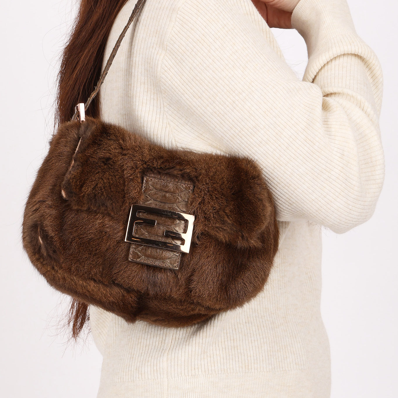 Fendi Mini Mamma Baguette Bag Fur and Exotic RGHW
