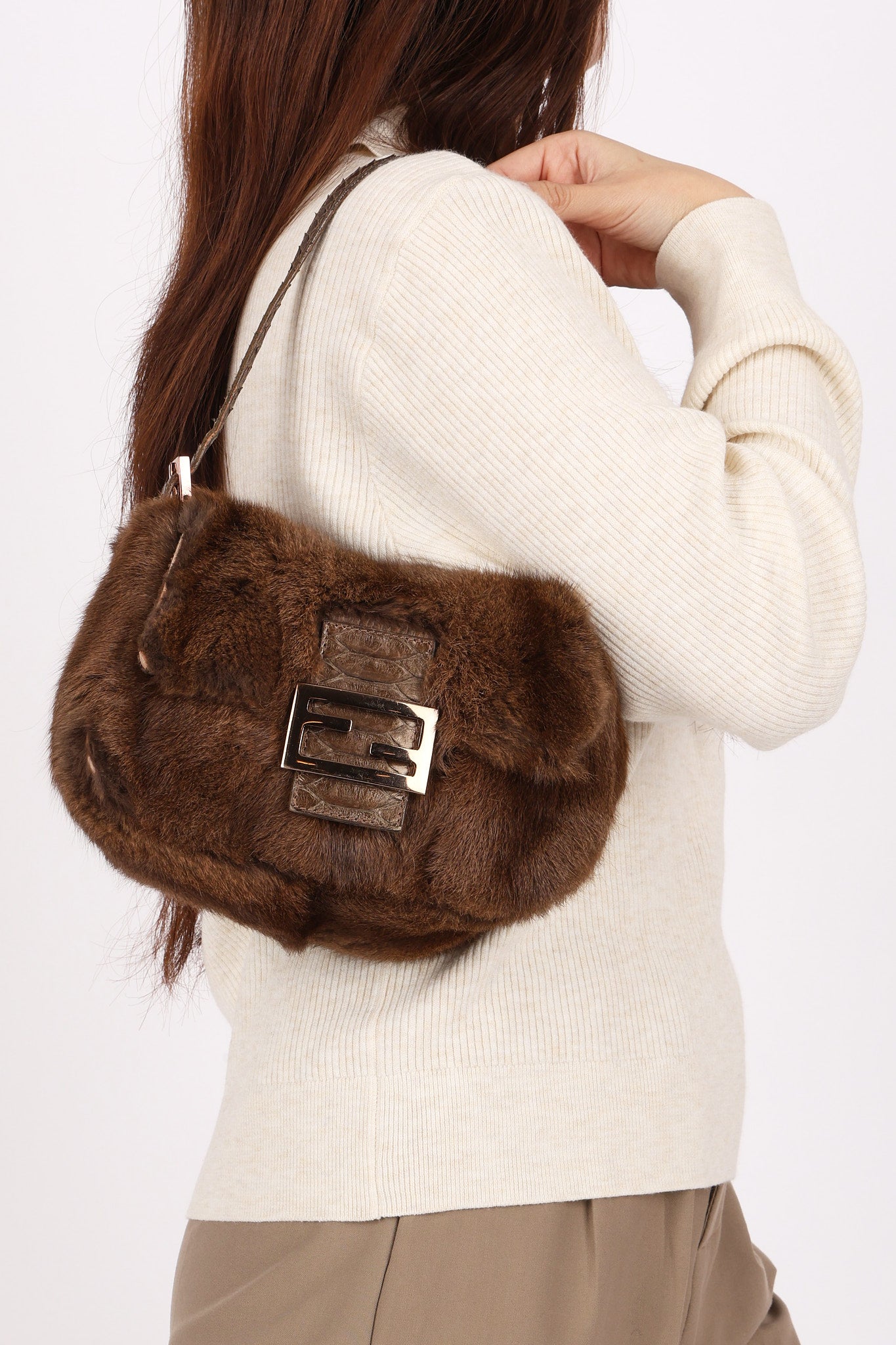Fendi Mini Mamma Baguette Bag Fur and Exotic RGHW