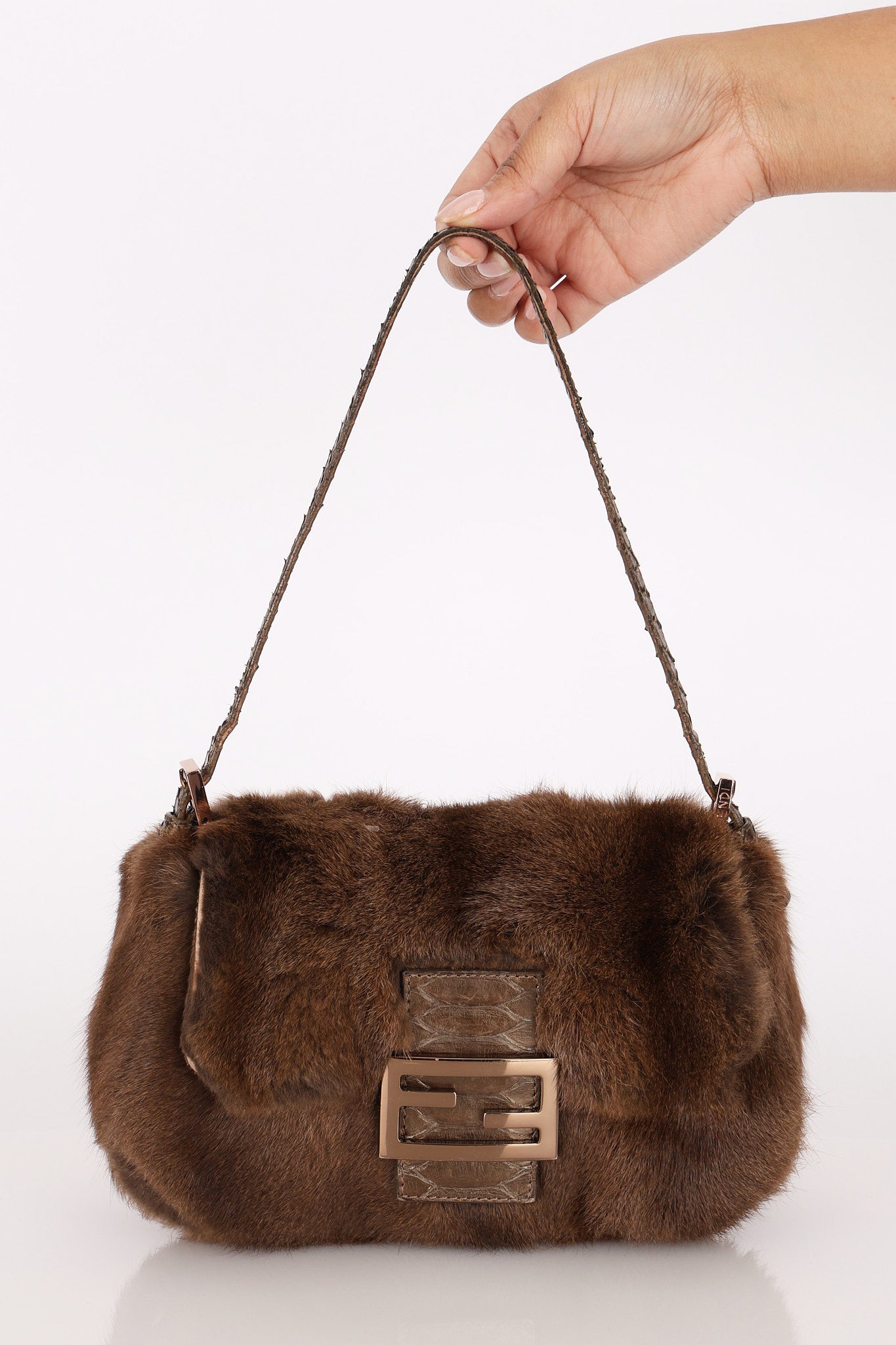 Fendi Mini Mamma Baguette Bag Fur and Exotic RGHW
