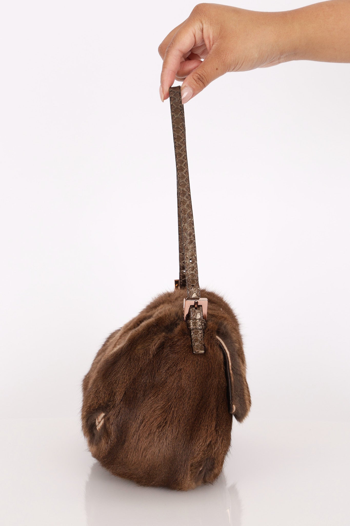 Fendi Mini Mamma Baguette Bag Fur and Exotic RGHW