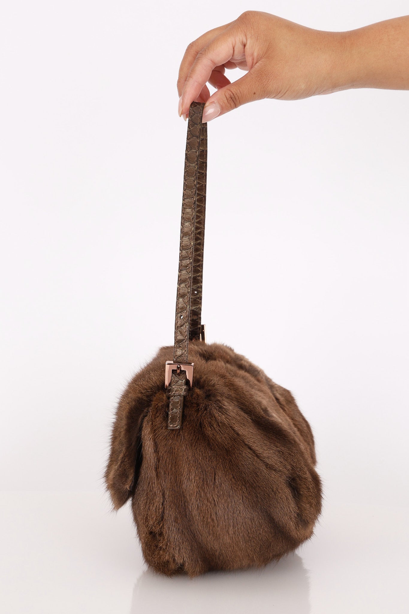 Fendi Mini Mamma Baguette Bag Fur and Exotic RGHW