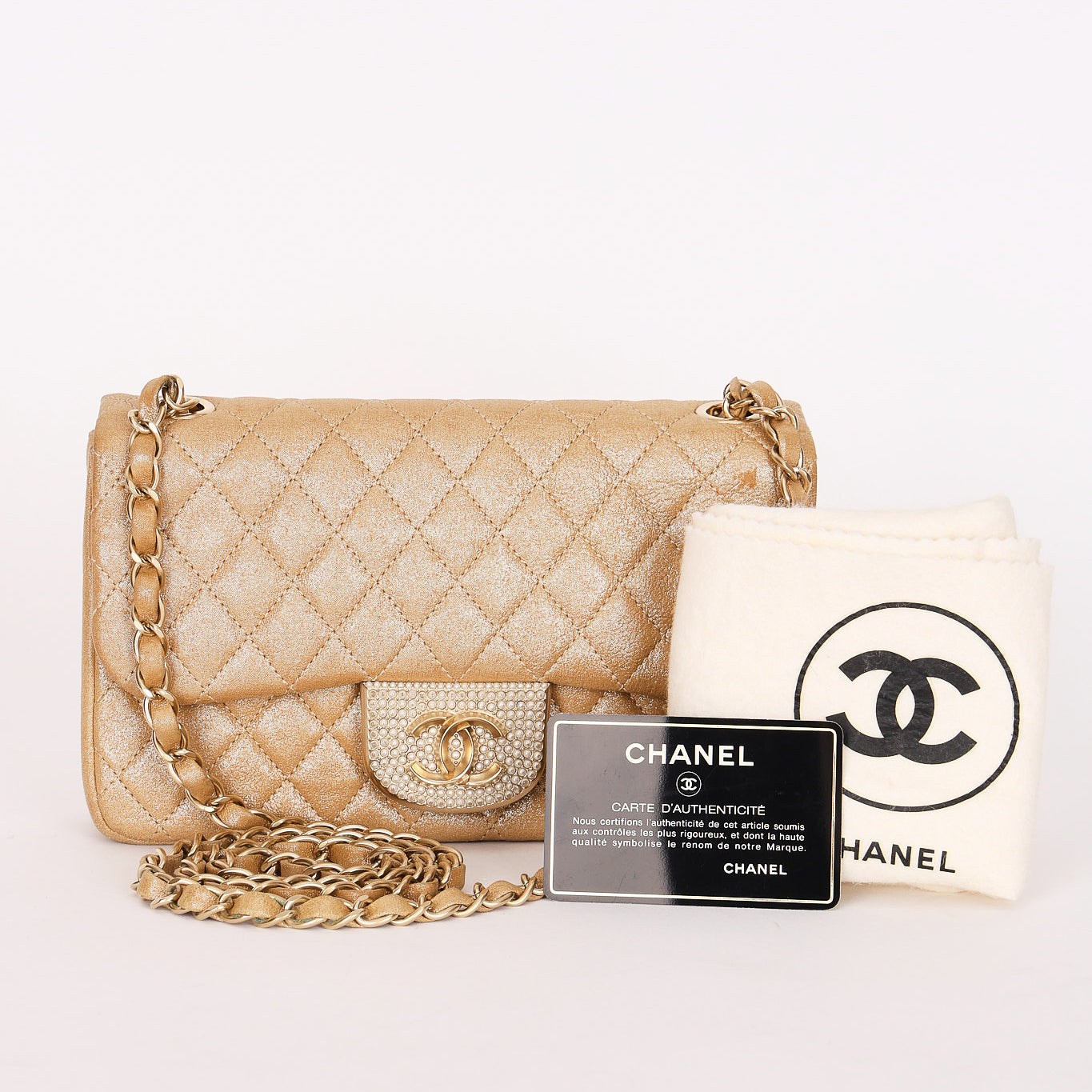 Chanel Pearl Single Flap Gold Iridescent Suede 2014 AGHW