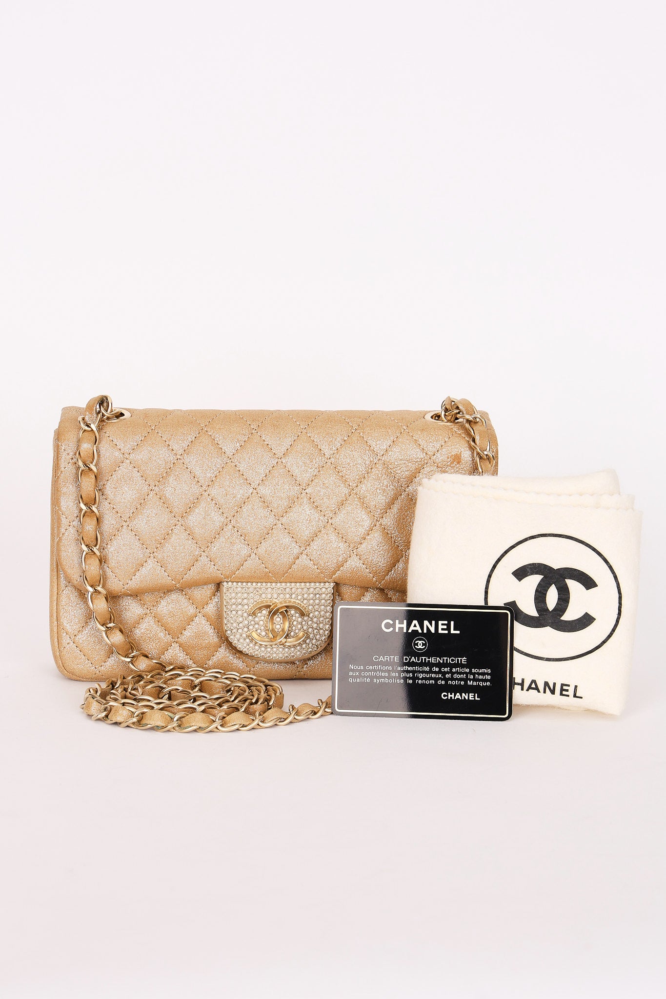 Chanel Pearl Single Flap Gold Iridescent Suede 2014 AGHW