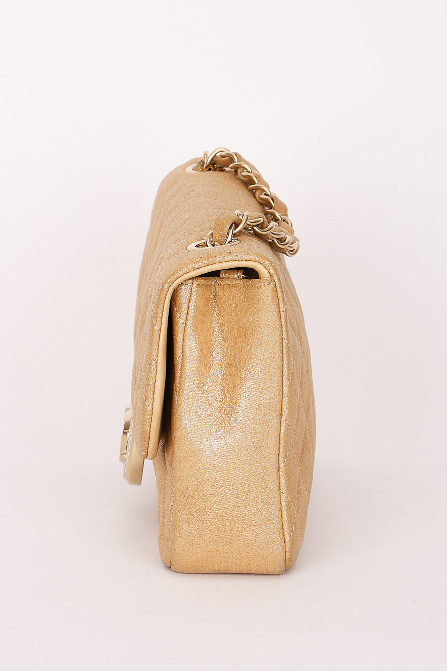 Chanel Pearl Single Flap Gold Iridescent Suede 2014 AGHW