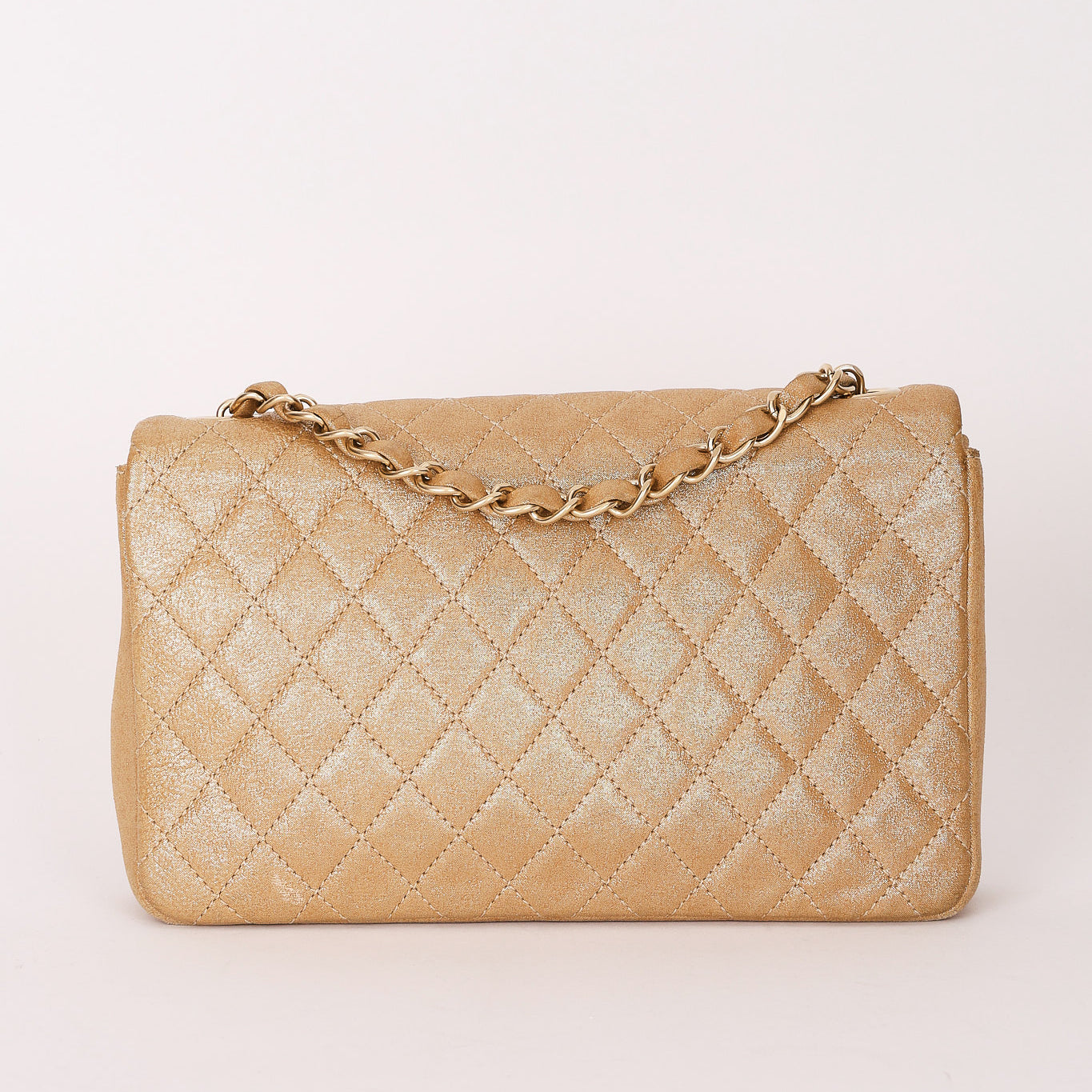 Chanel Pearl Single Flap Gold Iridescent Suede 2014 AGHW