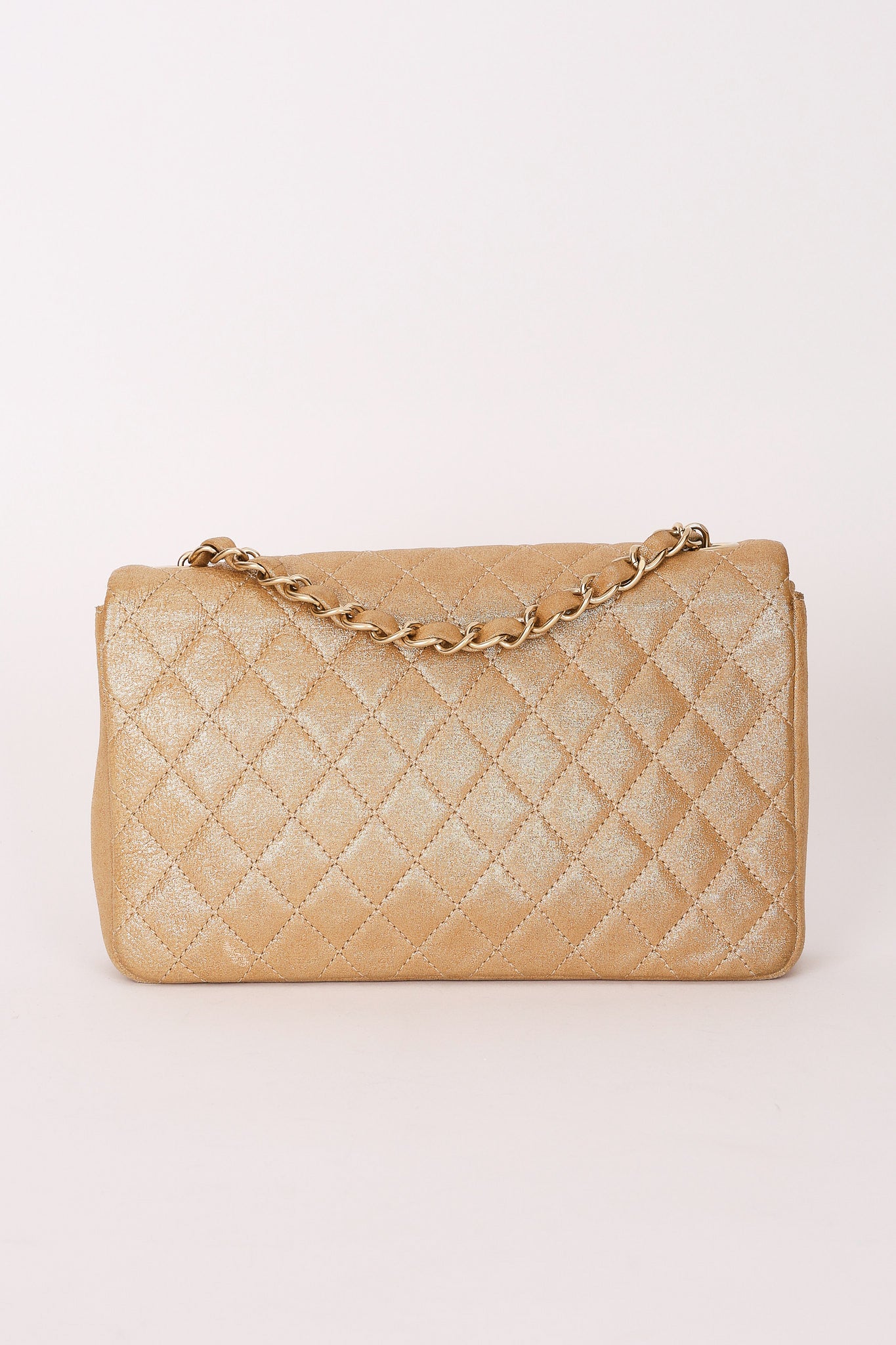 Chanel Pearl Single Flap Gold Iridescent Suede 2014 AGHW