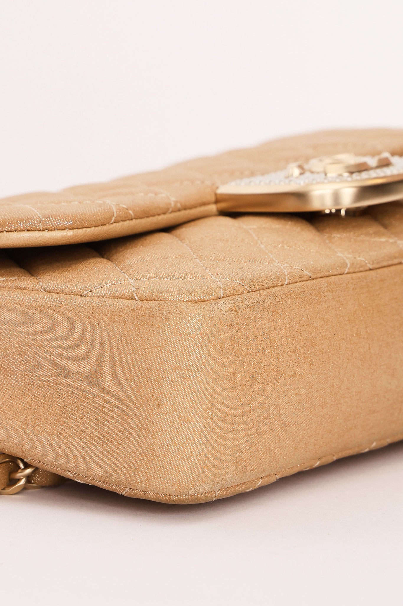 Chanel Pearl Single Flap Gold Iridescent Suede 2014 AGHW