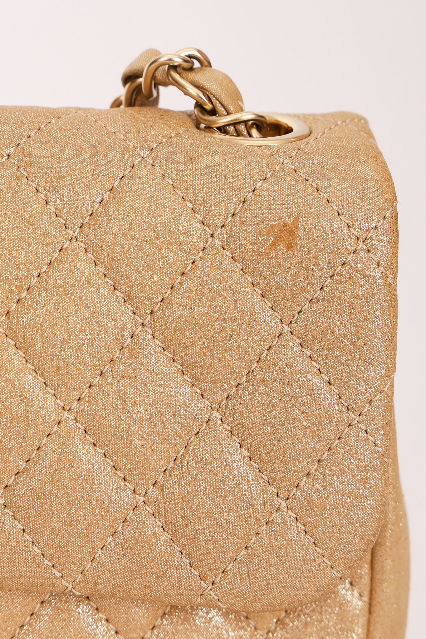 Chanel Pearl Single Flap Gold Iridescent Suede 2014 AGHW