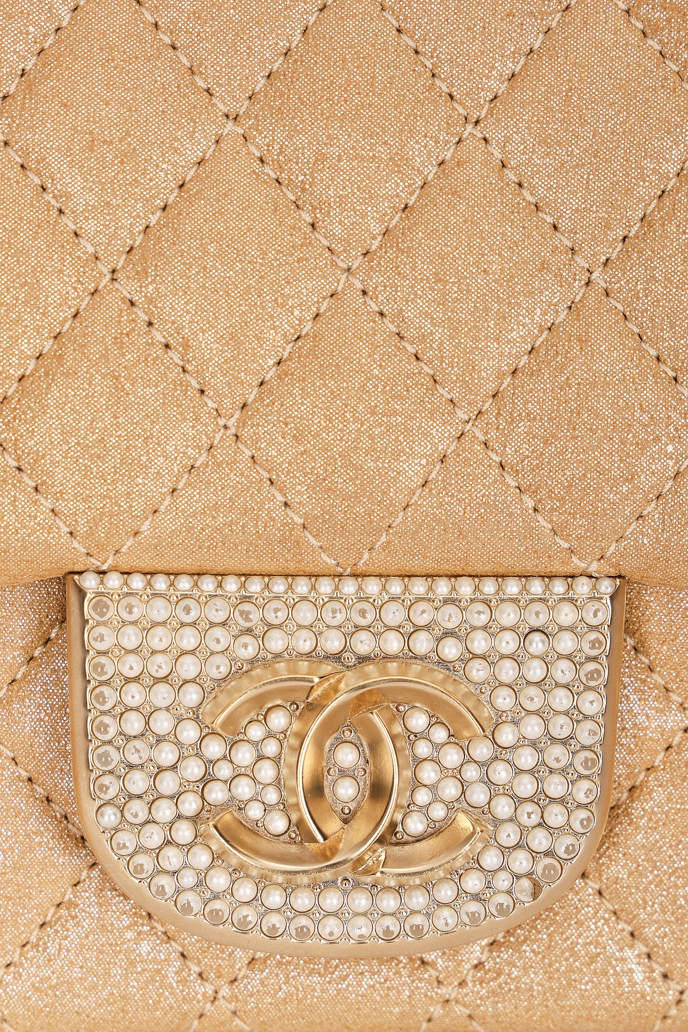 Chanel Pearl Single Flap Gold Iridescent Suede 2014 AGHW