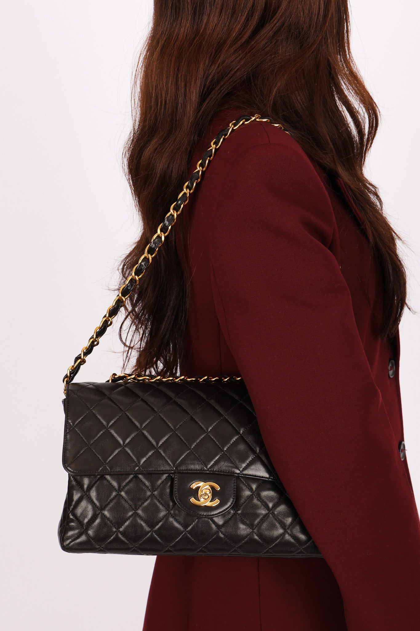 Chanel Medium Single Flap Black Lambskin 24K GP
