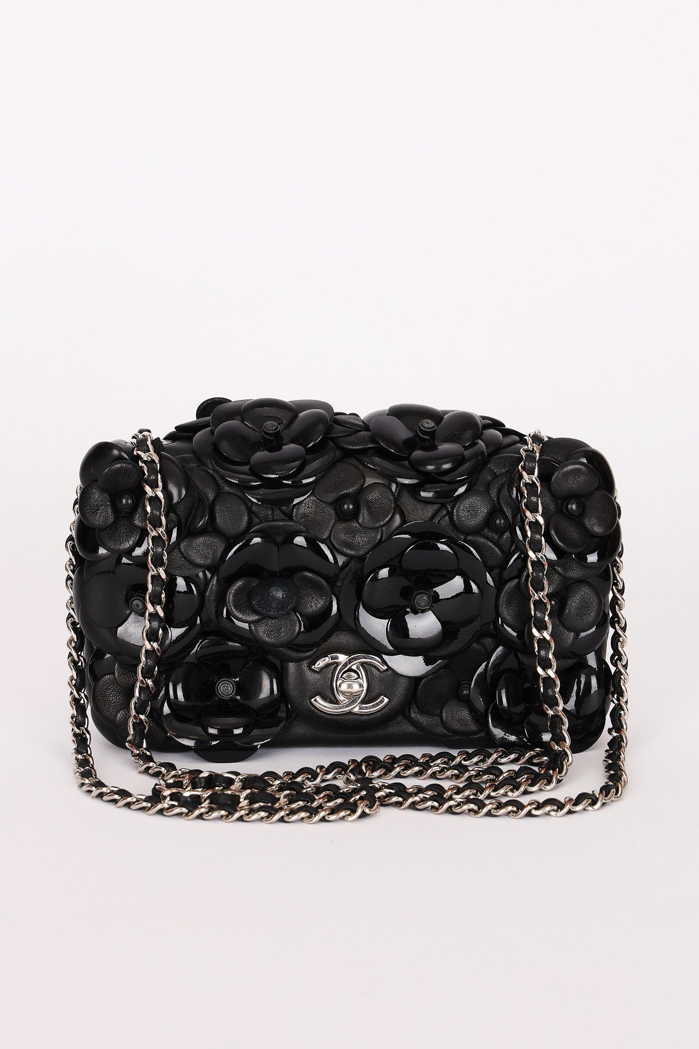 Chanel Camellia Mini Single Flap Black Lambskin 2016 SHW