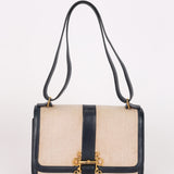 Rare Hermès Sologne Shoulder Bag Navy Box and Natural Toile 1958 GHW