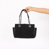 Chanel Chocolate Bar Tote Black Lambskin and Canvas 2004 SHW