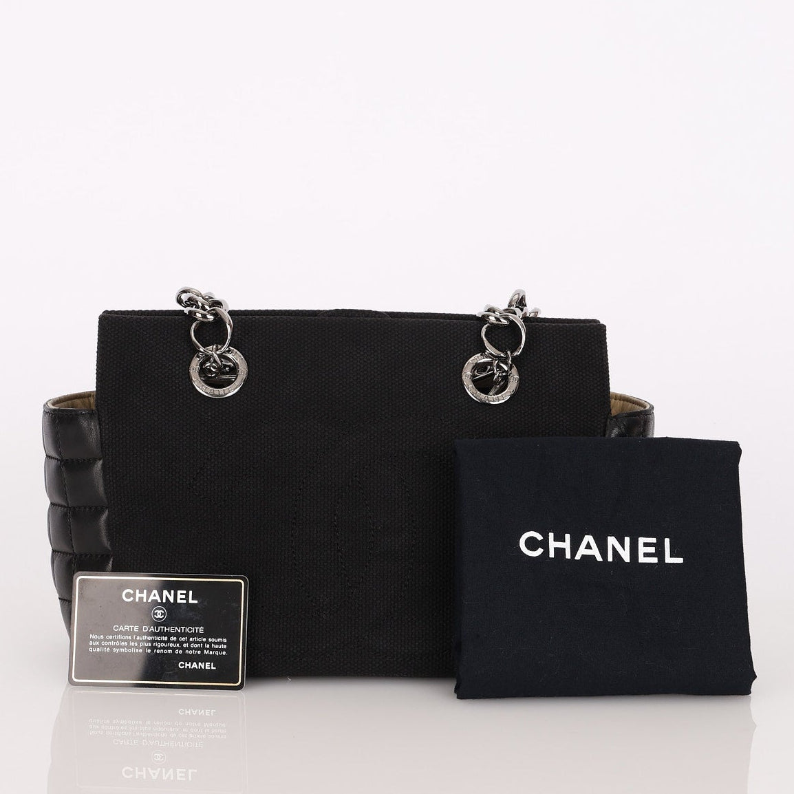 Chanel Chocolate Bar Tote Black Lambskin and Canvas SHW