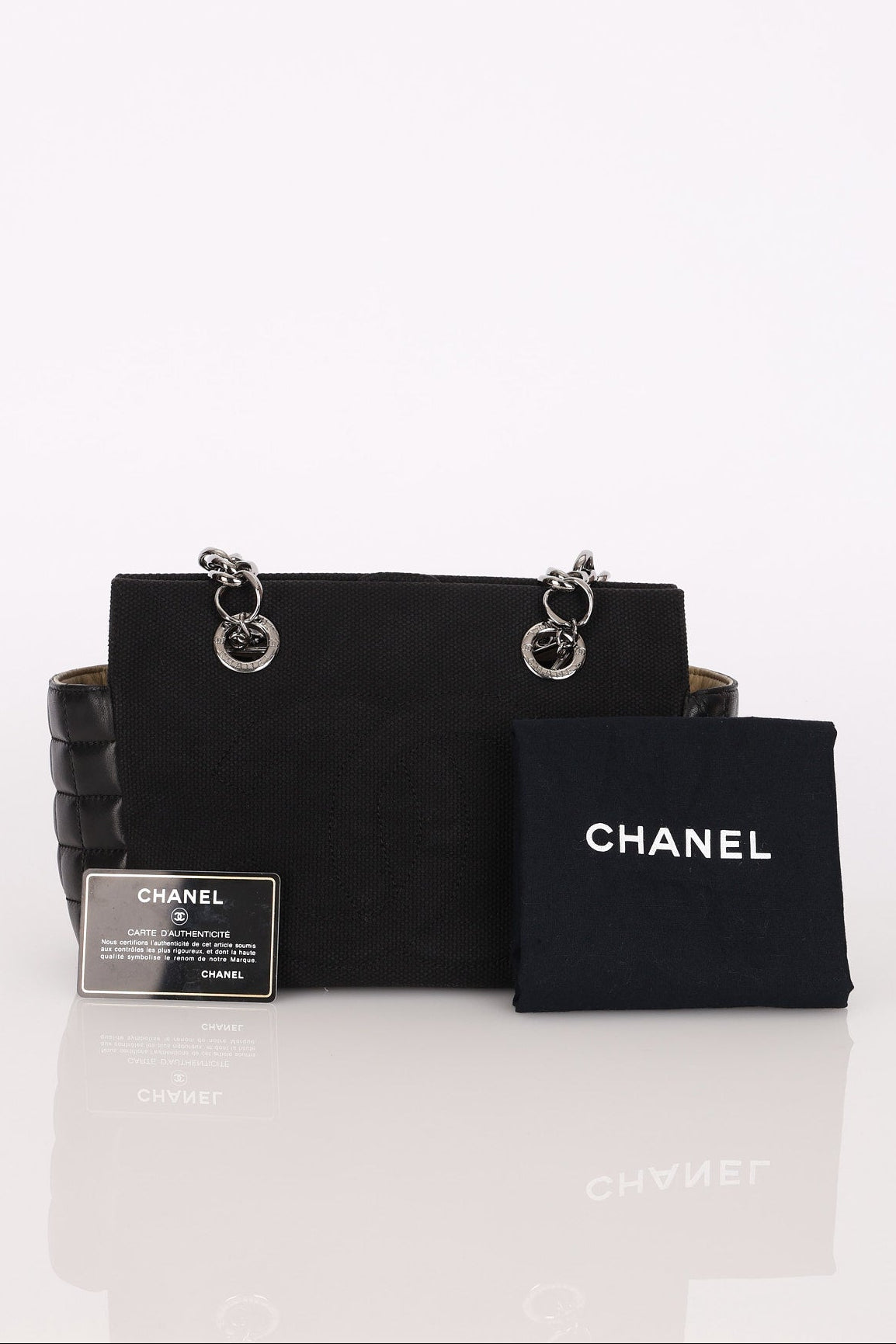 Chanel Chocolate Bar Tote Black Lambskin and Canvas SHW