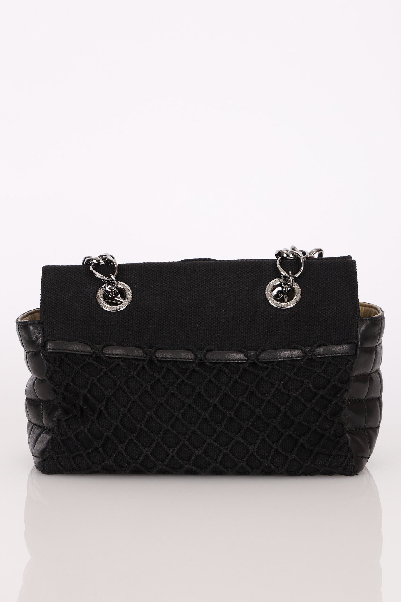 Chanel Chocolate Bar Tote Black Lambskin and Canvas SHW
