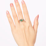 18K Yellow Gold Emerald and Diamond Swirl Cocktail Ring, Size US 6