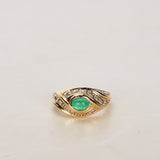 18K Yellow Gold Emerald and Diamond Swirl Cocktail Ring, Size US 6
