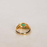 18K Yellow Gold Emerald and Diamond Swirl Cocktail Ring, Size US 6