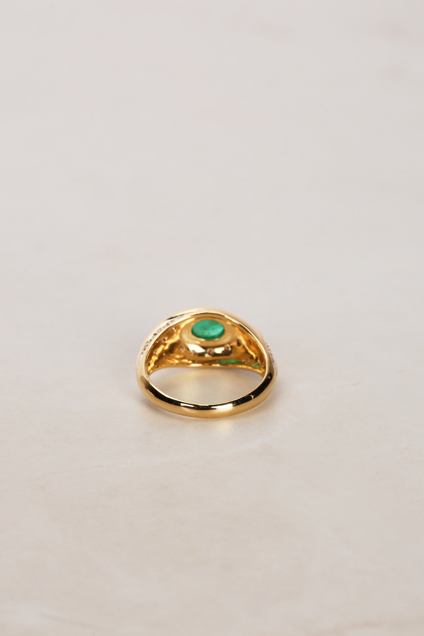 18K Yellow Gold Emerald and Diamond Swirl Cocktail Ring, Size US 6