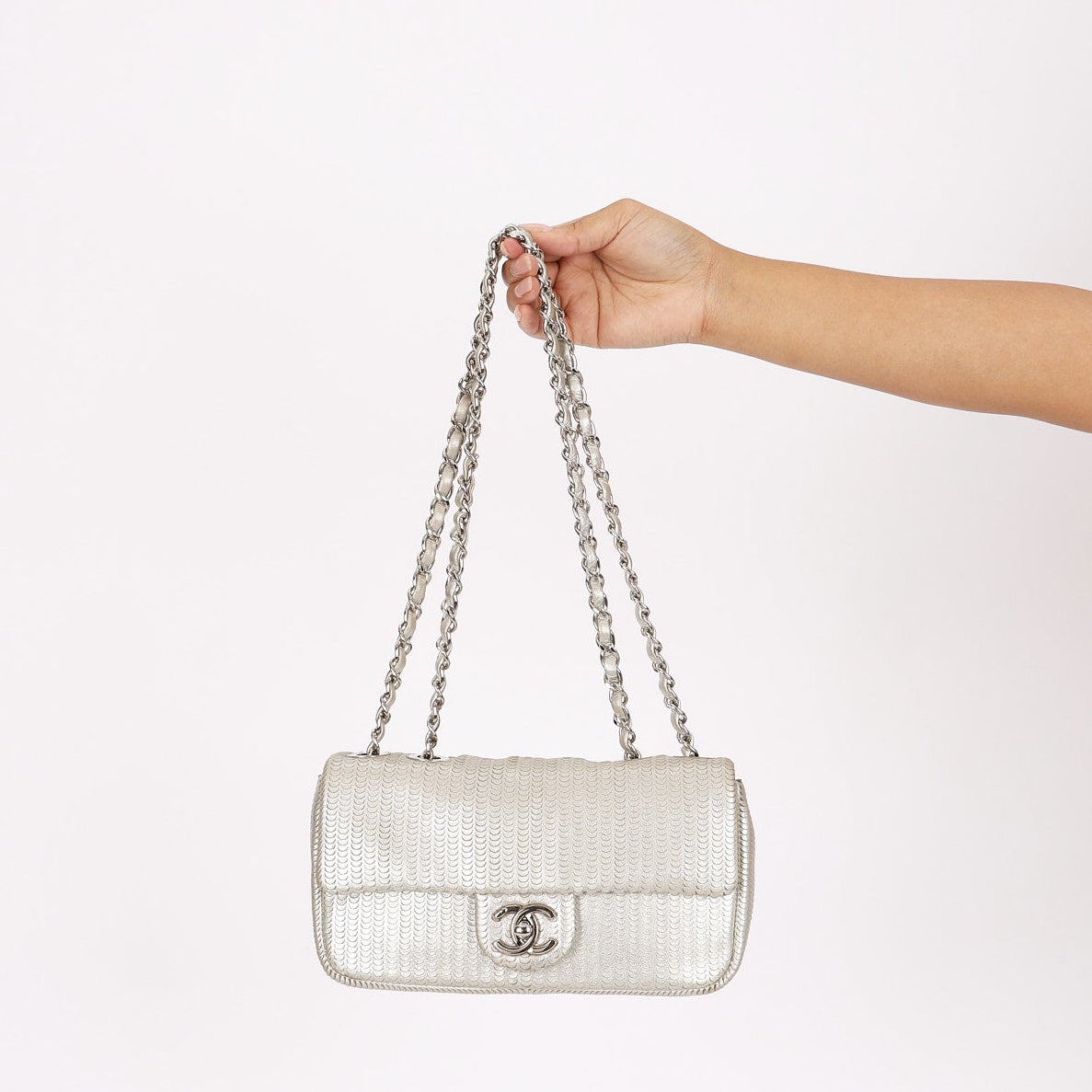 Chanel Laser Cut Mini Rectangle Metallic Silver SHW