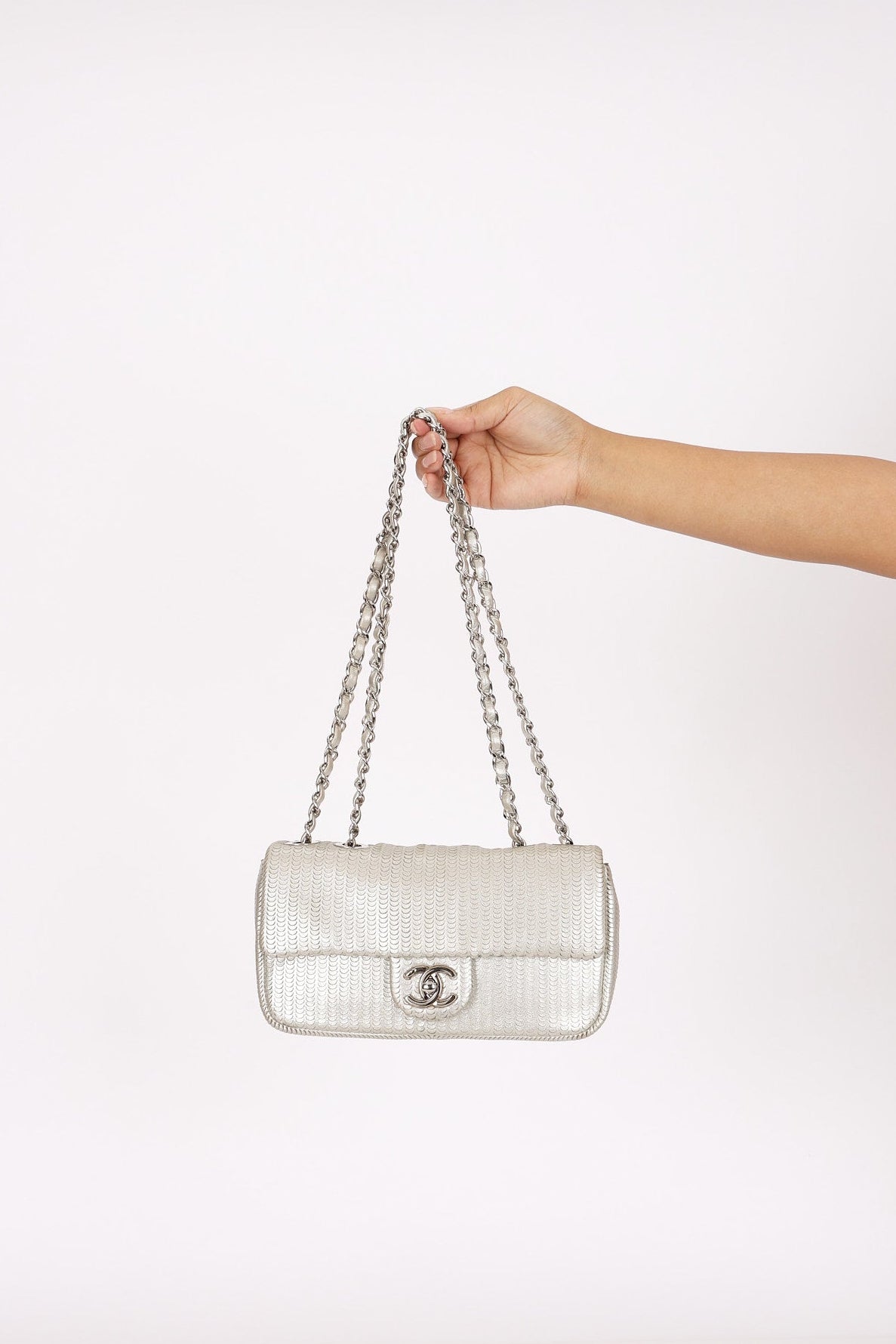 Chanel Laser Cut Mini Rectangle Metallic Silver SHW