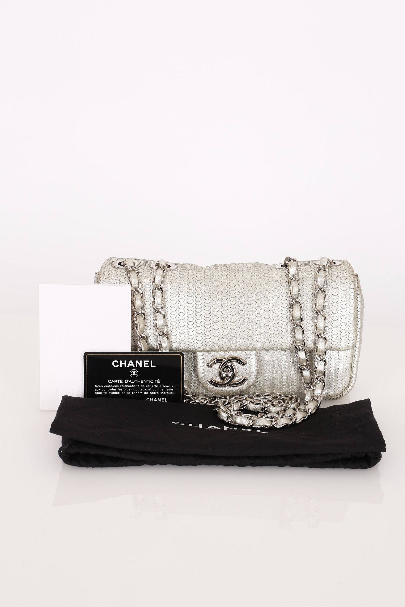 Chanel Laser Cut Mini Rectangle Metallic Silver SHW