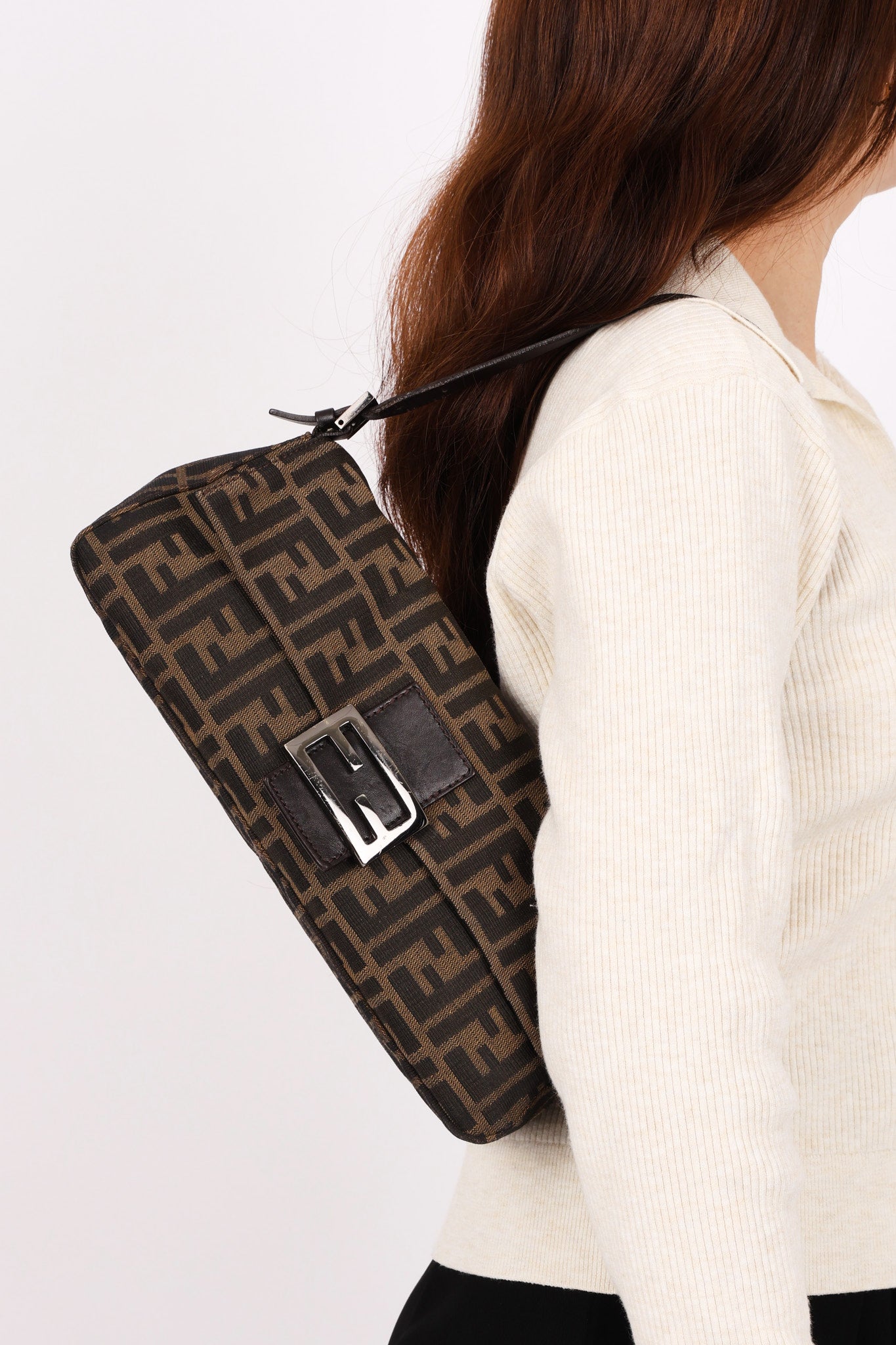Fendi East West Zucca Baguette Bag