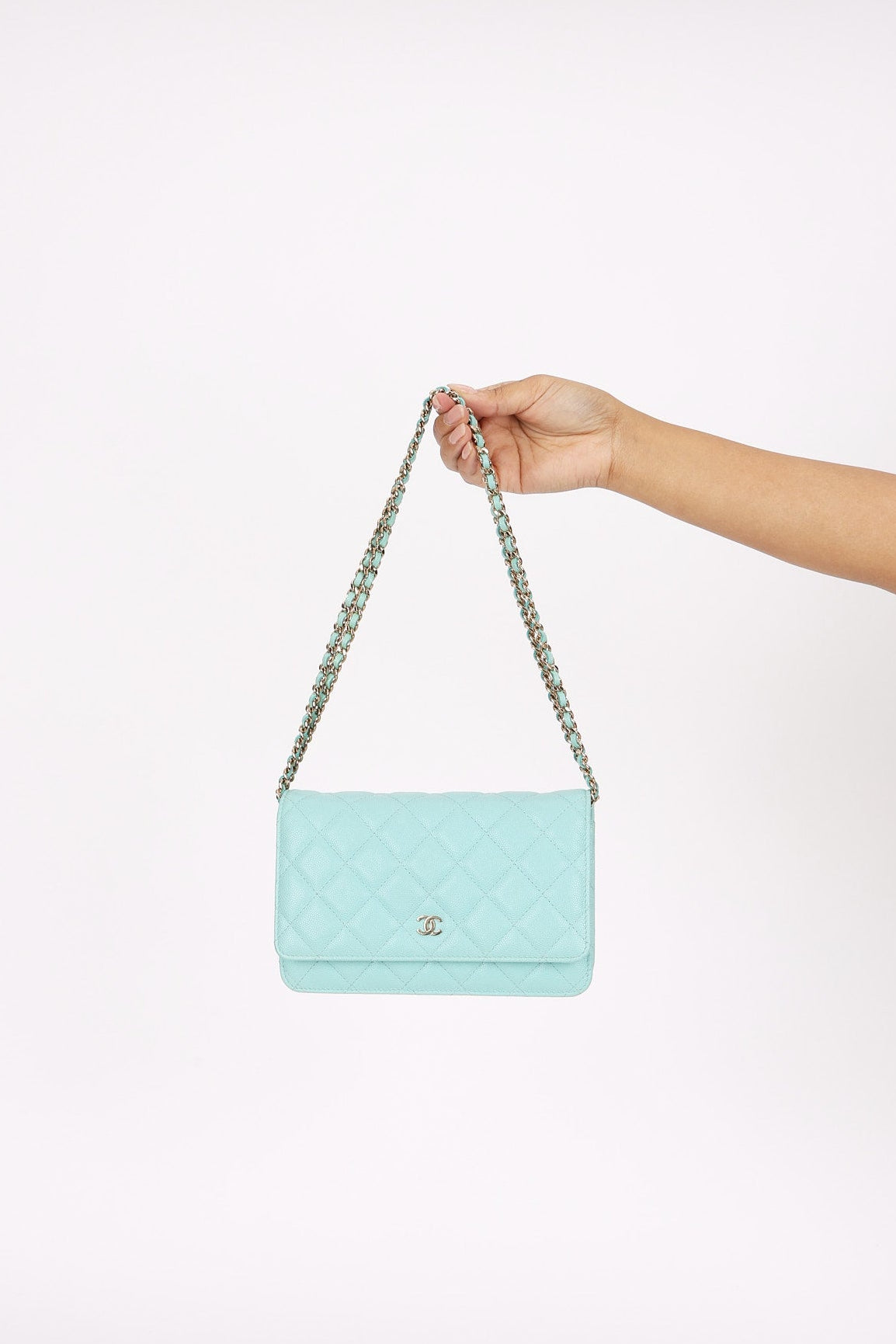Chanel Wallet on Chain Tiffany Blue Caviar SHW