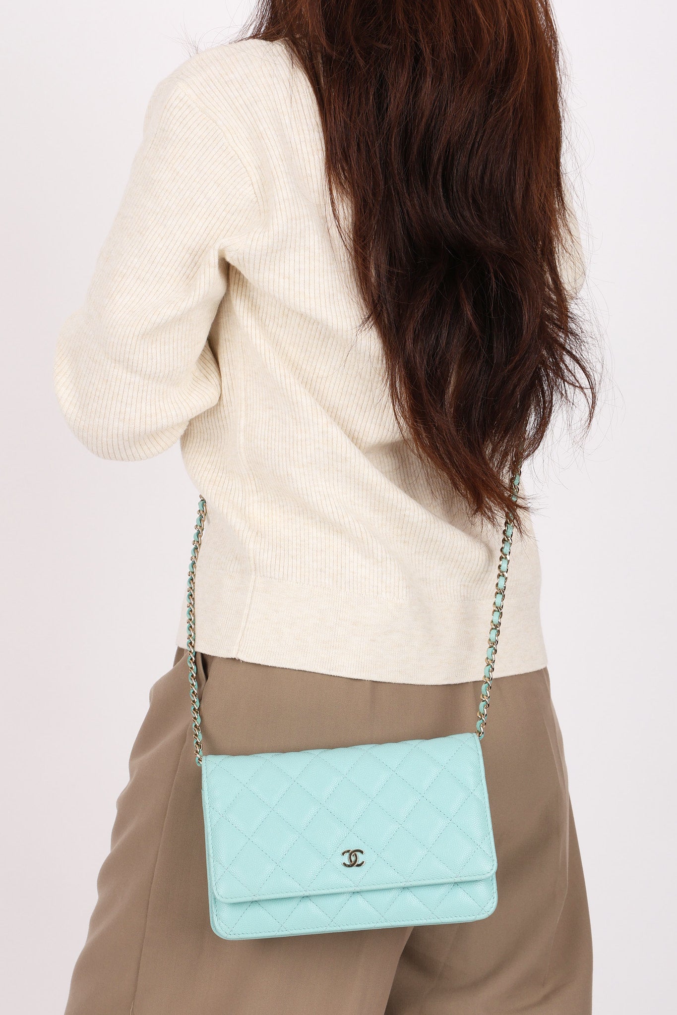 Chanel Wallet on Chain Tiffany Blue Caviar SHW
