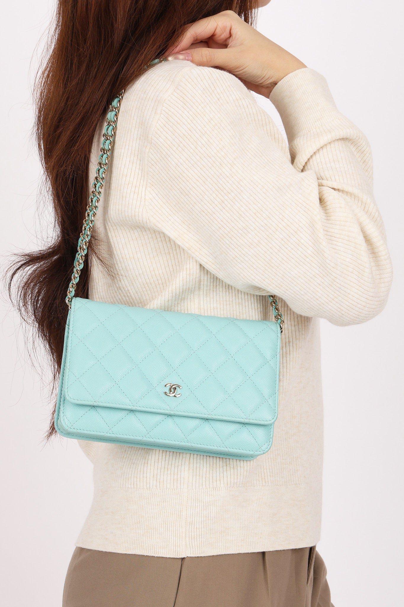 Chanel Wallet on Chain Tiffany Blue Caviar SHW