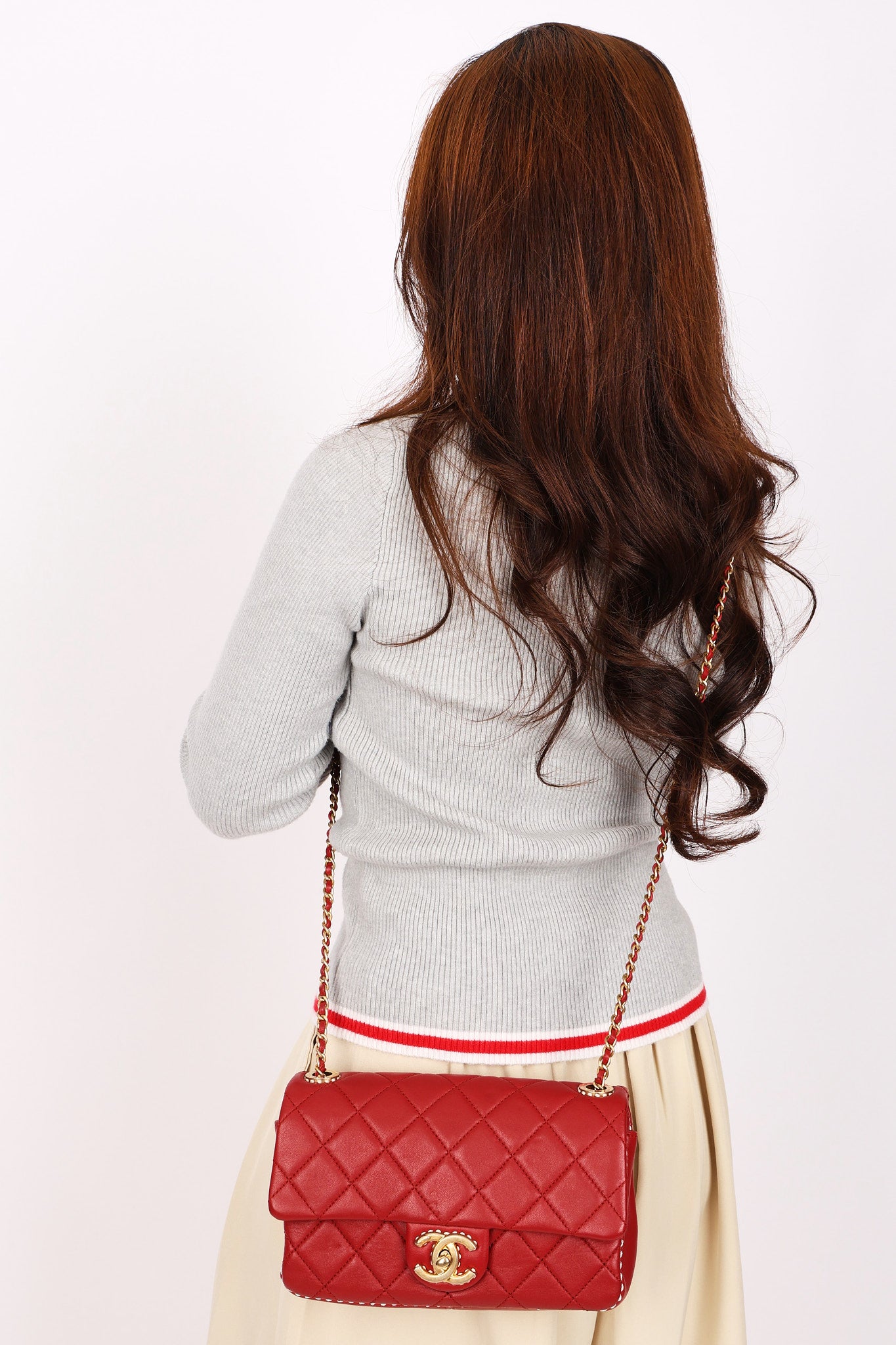 Chanel Stitched Edge Mini Rectangle Red Lambskin 2016 AGHW