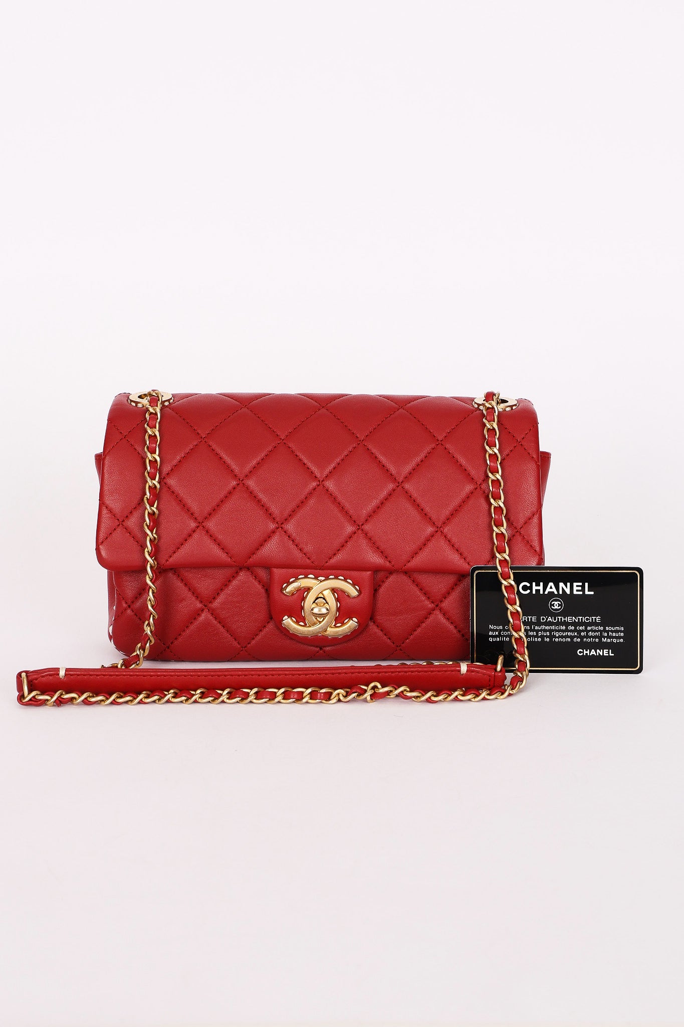 Chanel Stitched Edge Mini Rectangle Red Lambskin 2016 AGHW