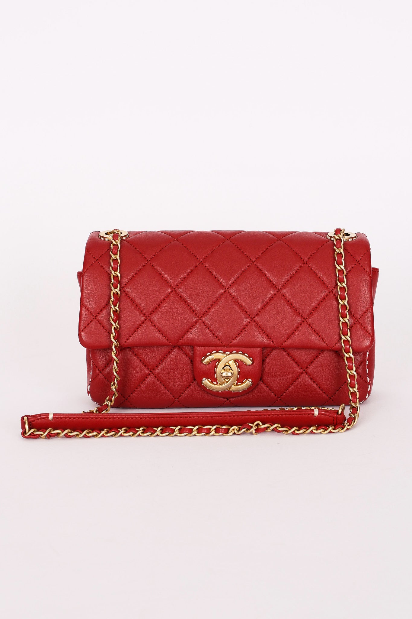 Chanel Stitched Edge Mini Rectangle Red Lambskin 2016 AGHW
