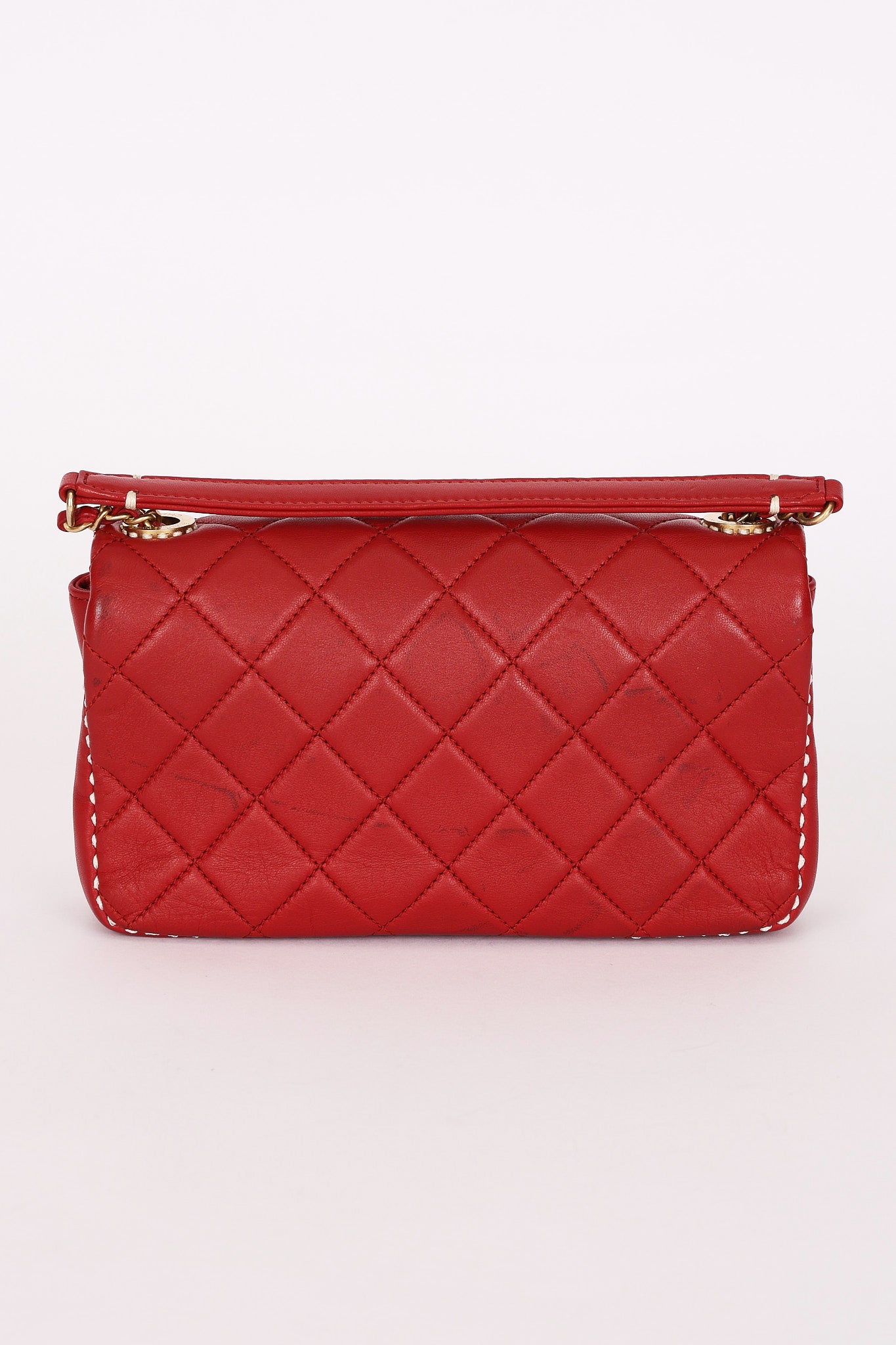 Chanel Stitched Edge Mini Rectangle Red Lambskin 2016 AGHW